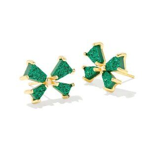 Kendra Scott Blair Gold Bow Small Stud Earrings in Emerald Drusy/NWT